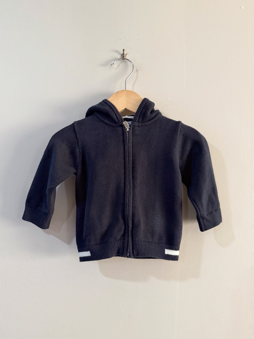 Jacadi Paris Baby Boy 6M 67cm Navy Cotton Zip Hoodie Sweater Preppy Quiet Luxury